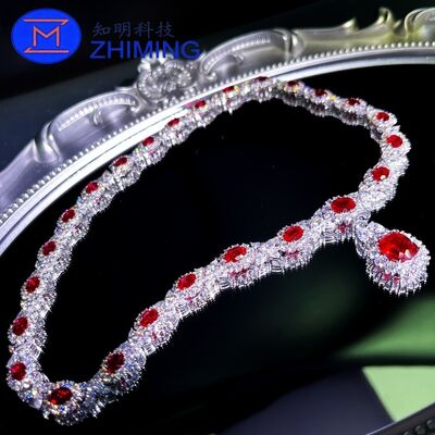 In het laboratorium gemaakte duivenbloedrode saffieren ketting – Aanpasbare maten, prachtige slijpvorm